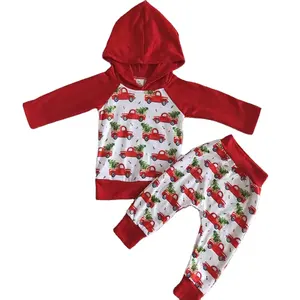 2020 Grosir Hoodies Gaya Baru Anak-anak Lengan Panjang Pakaian Set Pickup Truk Menarik Pohon Natal Cetak Bayi Laki-laki Memakai Pakaian