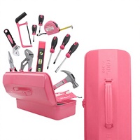 Ensemble d'outils ménagers Xi Meng en acier au chrome-vanadium, 32 pièces, rose, boîte à outils portable pour la famille, marteau, clé à molette, tournevis, pinces, outils