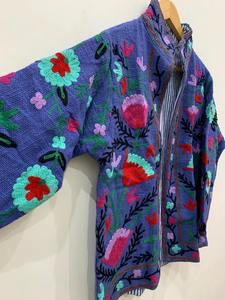 Bleu coton TNT Vintage Suzani hiver court hiver brodé veste manteau hiver Boho veste broderie à la main veste pour les femmes - Product Image 2