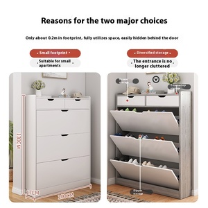 Armoire à chaussures en bois à rabat ultra-mince avec rangement économique de 17cm de grande capacité pour les petits appartements Porte-chaussures d'entrée de la maison - Product Image 3