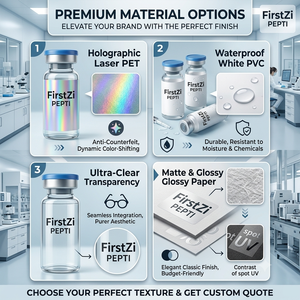 Étiquettes personnalisées brillantes/mates pour flacons de peptides, résistantes aux produits chimiques, pour expériences de laboratoire – Prix usine - Product Image 4