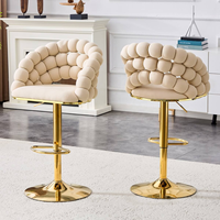 Chaise haute de luxe pour îlot de cuisine, chaise en velours rose avec chaîne à billes