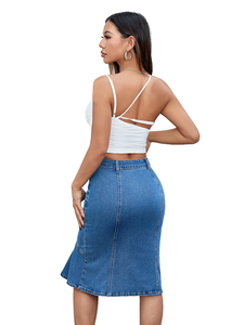 Falda de Mezclilla Estilo Sirena para Mujer YUANBOFEI, de Alta Calidad, Lavado Vintage, Cintura Alta, Costuras en Contraste - Product Image 2
