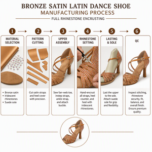 Chaussures de <span class=keywords><strong>danse</strong></span> salsa et <span class=keywords><strong>latine</strong></span> pour femmes, avec strass brillants, en satin marron, à <span class=keywords><strong>talon</strong></span>, pour soirées et bals - Product Image 5