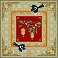 Tapis de Mahjong Américain Vintage Bleu Clair Doré à Motifs Floraux, Bordure Baroque de Luxe, Antidérapant, Réduction du Bruit, Tapis de Table