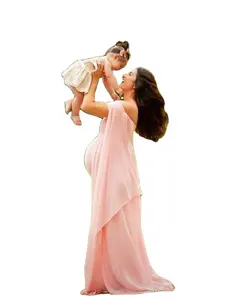 Abiti di maternità Sexy senza spalline per servizio fotografico abito lungo in gravidanza fantasia Chiffon donna incinta Maxi abito fotografia Prop