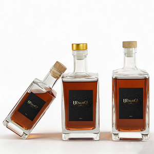 Botellas de Licor Rectangulares de Lujo de 16oz y 8oz, Botellas de Vidrio de 500ml y 250ml para Vodka, Whisky, Tequila, Ginebra y Licores, con Tapón de Corcho - Product Image 2