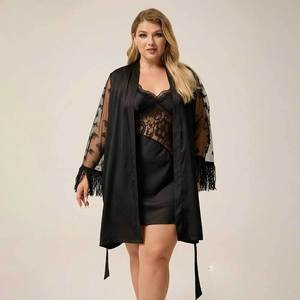 Nuova <span class=keywords><strong>Vestaglia</strong></span> Corta da Notte in Raso e Chiffon Taglie Forti 2026 da Donna, Comoda con Bordo in <span class=keywords><strong>Pizzo</strong></span> - Product Image 6