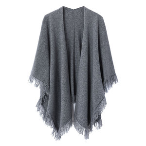 Damen <span class=keywords><strong>Poncho</strong></span> mit Fransen, 100% reine Wolle, offener Strickumhang, Quastendecke, Schal, Mantel – Fabrik-Großhandel - Product Image 4