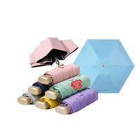 Parapluie de poche pliable 6 sections, noir, anti-UV, moderne, pour adultes, cadeau d'affaires personnalisé, avec poignée plate et abordable