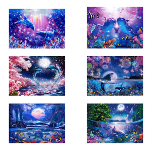 DIY diamante completo 5D cuadrado/redondo <span class=keywords><strong>pintura</strong></span> cuentas mar delfines paisaje lienzo <span class=keywords><strong>pintura</strong></span> adulto hogar Decoración artesanía bordado Animal - Product Image 1