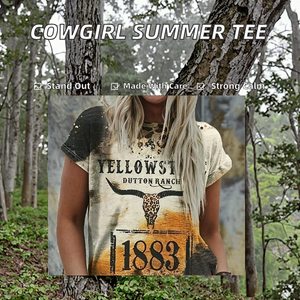 T-shirts décontractés d'été 2024 pour femmes, style western, streetwear, tricotés, imprimés animaux, col rond, manches courtes - Product Image 2