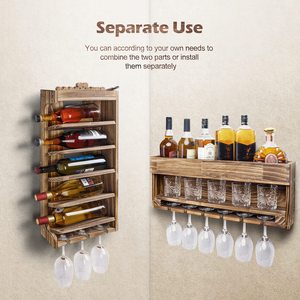 Étagère à alcool avec support pour bouteilles et verres à pied, support mural en bois pour vin et whisky, porte-bouteilles à vin pour 12 bouteilles - Product Image 6