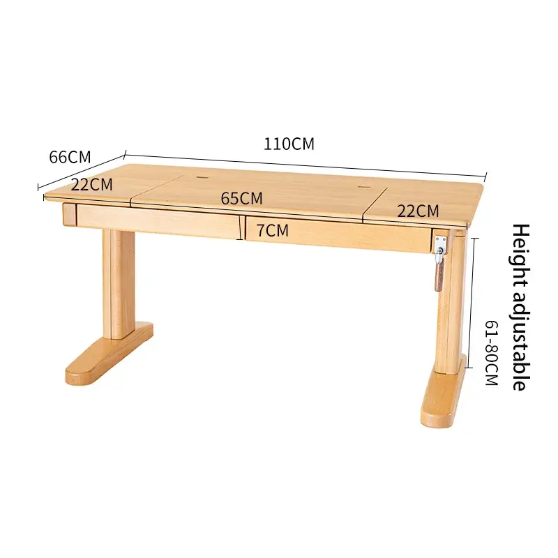 Mesa de madeira maciça ajustável para crianças Mesa de desenho simples Mesa de estudo de escrita de faia Mesa de madeira maciça com altura ajustável