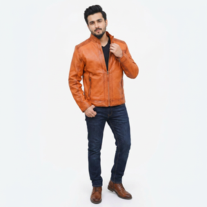 OEM Manufacturer High Quality <b>Men's</b> <b>Leather</b> <b>Jacket</b> Full Zipper Light Fabric Stand Collar Winter Best Quality <b>jacket</b> for <b>men</b> - Product Image 1