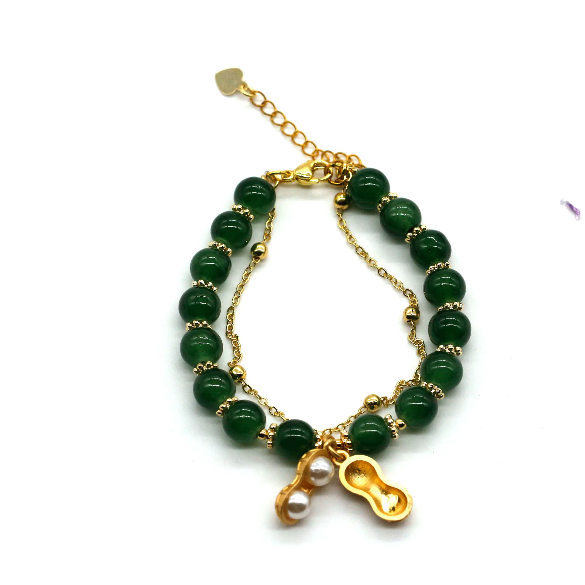 perlenkette armbänder damen 2024 großhandel modeschmuck 8 mm grün jade perlenarmband mit perle erdnuss charme