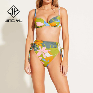 Traje de baño de dos piezas con cordón, diseño personalizado, estampado playero, sin costuras, de nailon reciclado, diseño OEM. - Product Image 1