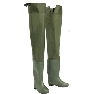 70D nylon PVC plastique vert tissu imperméable avec bottes en PVC hauteur des cuisses pantalon de pêche pataugeoire - Product Image 1