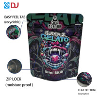 Sacs Mylar 3.5 personnalisés, vert turquoise foncé, anti-odeur, à fond plat, pour le stockage de biscuits sucrés, motif mascotte Angry Gelato