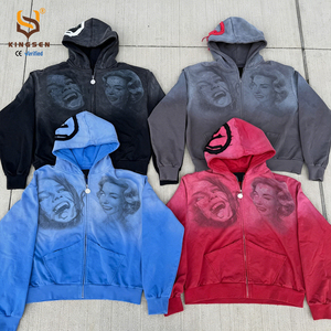 Sweat à capuche personnalisé 420 GSM en coton épais 100 %, lavage vintage, fermeture éclair, coupe ample pour homme, impression DTG portrait, entièrement zippé - Product Image 3