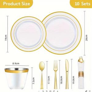 Platos de Plástico Dorado Biodegradables, Juego de Cubiertos Desechables (para 10 Personas) - Product Image 2