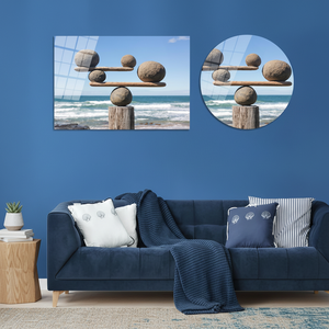 Elegante Impresión en Lienzo de Piedra Zen en Equilibrio Costero: Arte Meditativo de Playa, ARTE EN VIDRIO TEMPLADO - Product Image 3