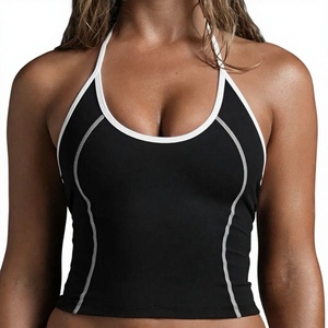 Top corto acolchado con cuello bajo y bloques de color personalizados OEM para mujer, ideal para fitness, running, yoga y deportes. - Product Image 3