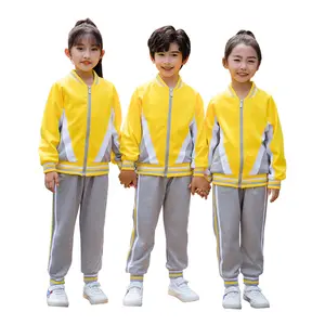 Personalizado niños blanco amarillo uniforme escolar japonés privado primario deportes uniforme escolar para niñas guardería escuela secundaria