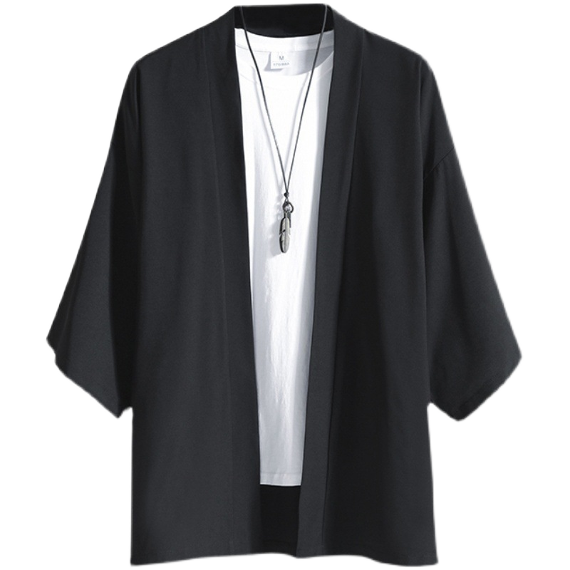 Ropa de calle de verano para hombre, cárdigan, camisa transpirable estilo kimono japonés, ropa asiática Vintage de Color sólido, informal teñido con hilo