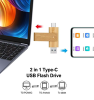 Flashdisk Kayu Putar 2-in-1 3.0 64GB 128GB USB dengan Logo Custom 2.0 32GB 8GB 16GB Pendrive Tipe-C Memori USB Putar