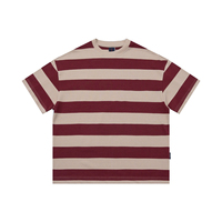 T-shirt ample à col rond pour homme, rayures larges bordeaux et beige, style vintage, 100% coton respirant, tailles XS-XXL