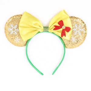 Serre-tête élastique pour filles avec oreilles de souris, paillettes, accessoire de fête pour enfants, nœud papillon de dessin animé, taille unique, mignon - Product Image 5