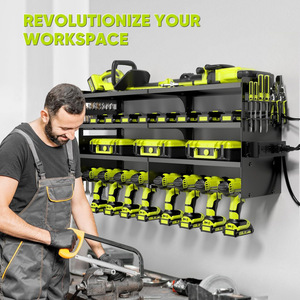 Estante grande de almacenamiento de herramientas eléctricas para montar en la pared, estante metálico multifuncional de 4 niveles con 8 soportes para taladros inalámbricos - Product Image 4