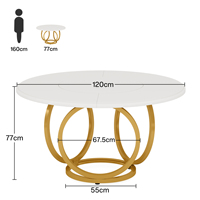 Tribesigns luxe en bois rond marbre placage haut or blanc Table à manger meubles de maison rond or Tables de cuisine