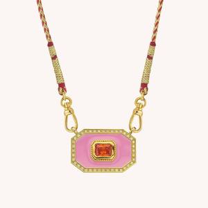 Moda <span class=keywords><strong>Tarot</strong></span> kartı Vintage ilham kare pembe emaye renkli zirkon kolye kolye - Product Image 2
