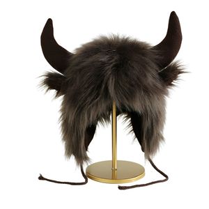 Chapeau en fausse fourrure décontracté unisexe pour adultes, motif vache amusante avec cornes de démon, coupe-vent, protection des oreilles, chaud pour l'hiver, idéal pour cyclistes et Halloween - Product Image 5