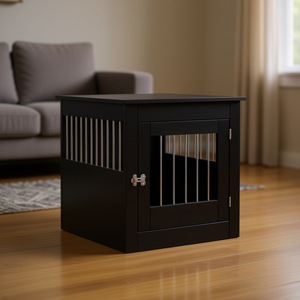 Black Engineered Wood <b>Dog</b> <b>Crate</b> 25.4x31.5x28.0 In Pet House Furniture <b>Modern</b> Indoor Medium Breed - Product Image 2