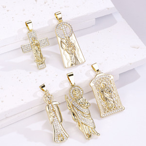 จี้ทองเหลืองชุบทอง 14K ประดับเพชรซิรคอน จี้ศาสนา จี้กางเขนกัวดาลูป พระแม่มารี นักบุญยูดา นักบุญเบเนดิกต์ ดาบแห่งความตาย - Product Image 4