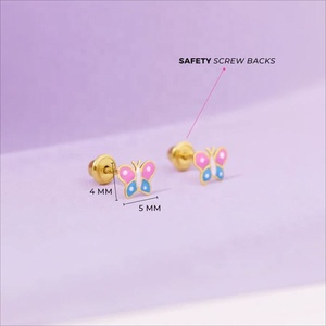 Pendientes de tuerca personalizados de la serie Animal para niñas, chapados en oro de 14K, con mariposa de esmalte bicolor, de plata 925, joyería fina, regalo para fiesta - Product Image 4