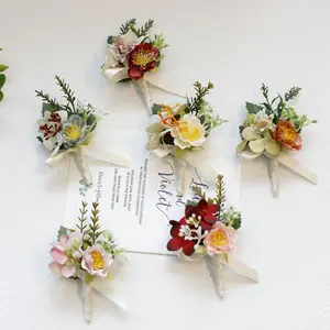 Flores artificiales para decoración de bodas, Botonera de rosa para ceremonia, aniversario, fiesta, graduación, flores de mano