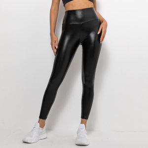 Leggings en similicuir noir pour femme, coupe slim, haute élasticité, style devant plat, pour la saison printanière - Product Image 4