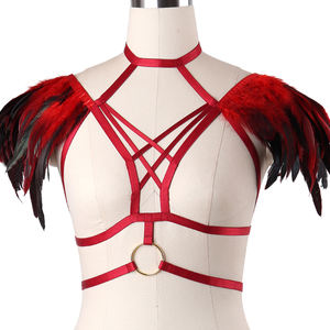 Harnais avec plumes pour femmes, Lingerie fétiche, Costume de Rave, soutien-gorge de danse Burlesque, vêtements fétichistes, haut de gamme, vente en gros - Product Image 2