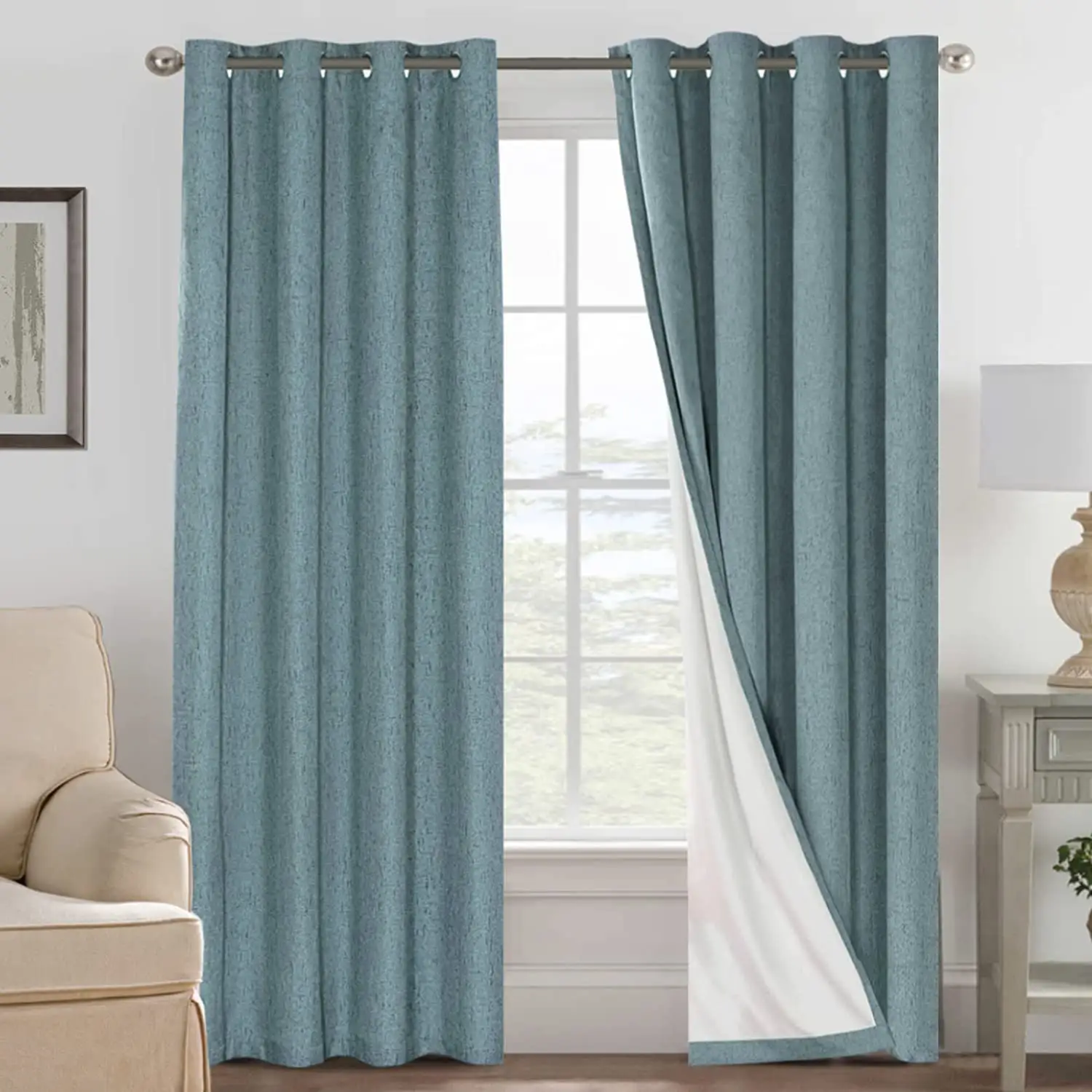 Cortinas de lino texturizadas Bindi 108 pulgadas de largo 100% poliéster cortinas negras para ventanas de habitaciones