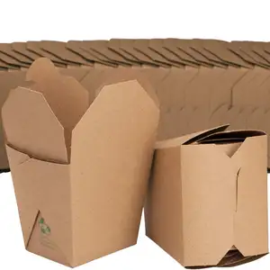 Cajas reciclables para llevar comida china, paquetes de 16oz, marrón, para pollo fritado, paquete a granel, microondas y apilables