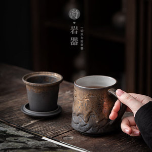 Ceramic Mug With Lid And Filter <b>Large</b> Capacity Antique Style Casting Household <b>Tea</b> <b>Cup</b> For Couple - Product Image 3