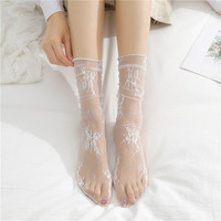 Chaussettes ultra fines en dentelle transparente pour femmes, respirantes, ajourées, noires et blanches, pour l'été