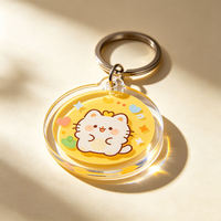 Porte-clés rond personnalisé en acrylique, motif floral mignon, pendentif de dessin animé, fermoir métallique pour sac à dos d'adolescent et décoration de sac à main