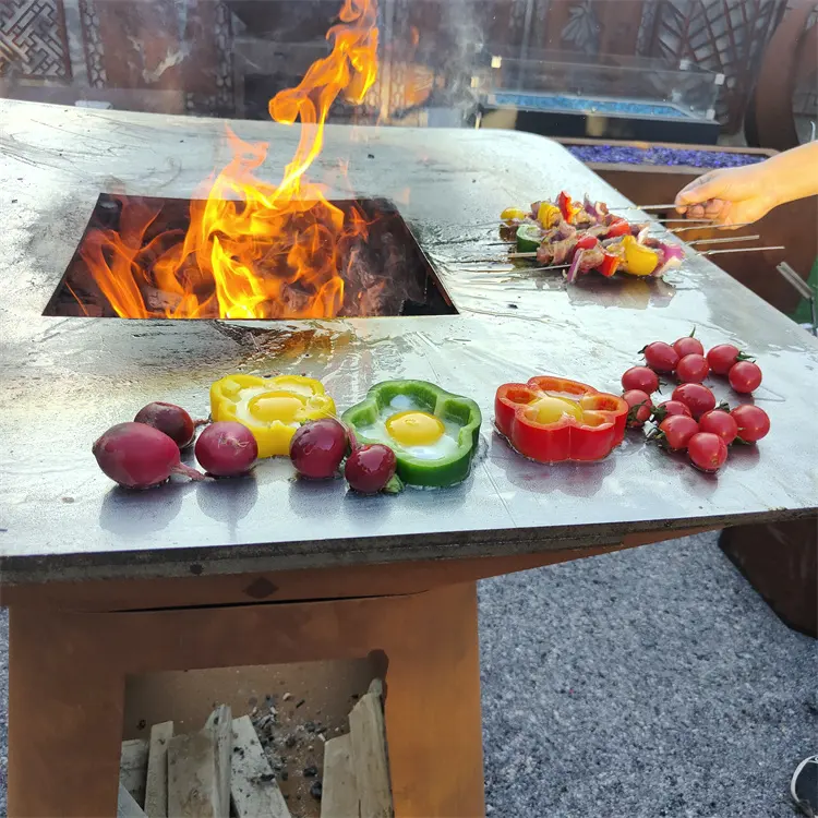 2024 nova churrasqueira para churrasco ao ar livre Fireball Corten aço mesa de fogo churrasqueira