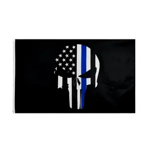 RTS Atacado 3x5ft poliéster Personalizado Durável estoque Punisher Thin Blue Line Bandeira EUA
