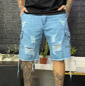 Nouveau été décontracté coupe ample genou longueur Cargo poches Baggy <span class=keywords><strong>taille</strong></span> moyenne Denim <span class=keywords><strong>jean</strong></span> hommes Cargo Shorts <span class=keywords><strong>Jean</strong></span> - Product Image 1